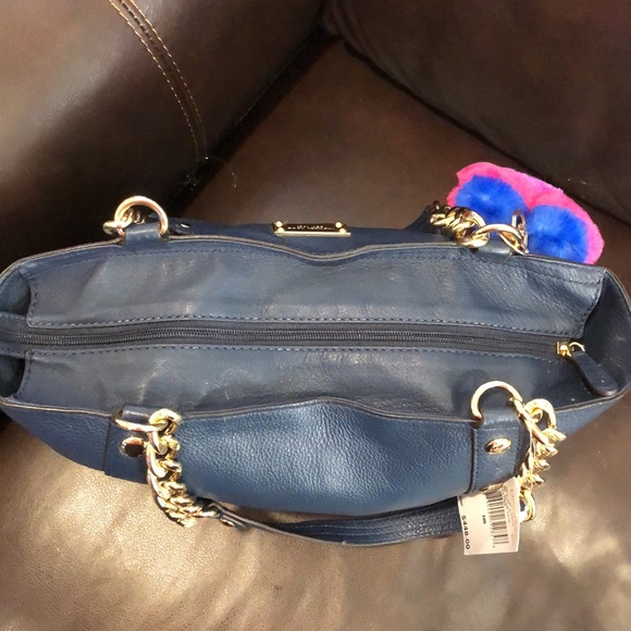 MICHAEL KORS Gold Studded Navy Blue Tumbled Leather Side Pocket Shoulder Bag NWT - Picture 15 of 16